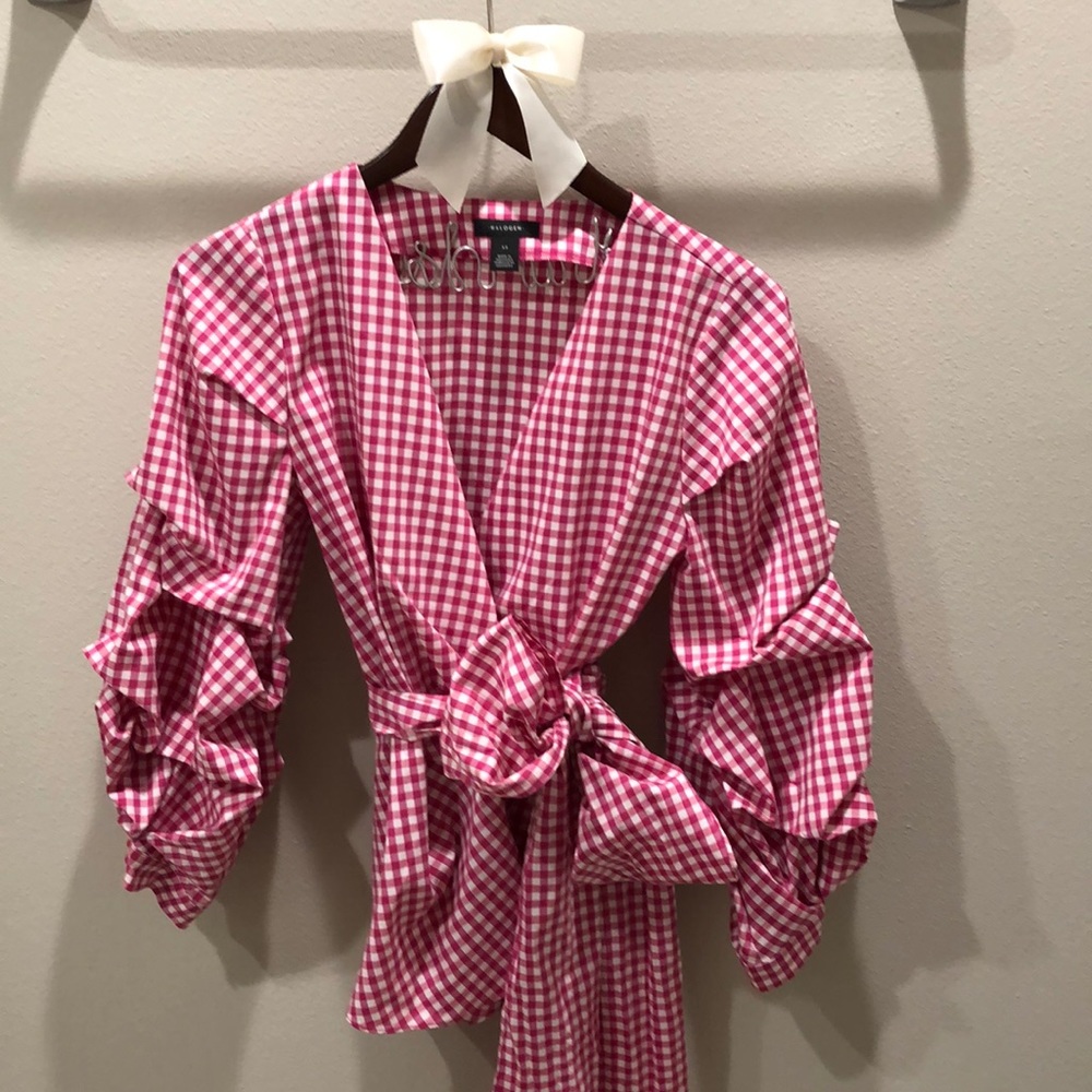 🎀NWOT Halogen Wrap Pink Gingham Shirt-XS 🎀 - Picture 2 of 6